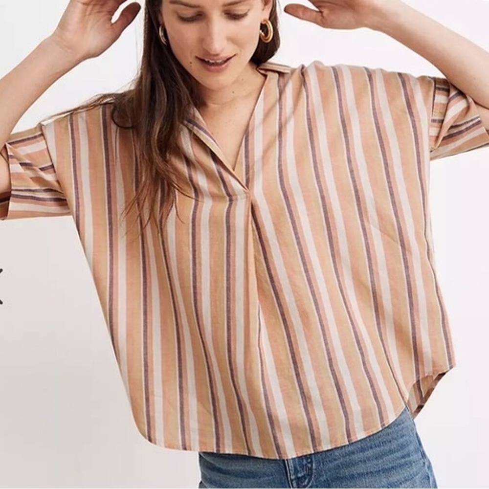 Madewell Courier Button-Back Shirt in Rainbow Stripe